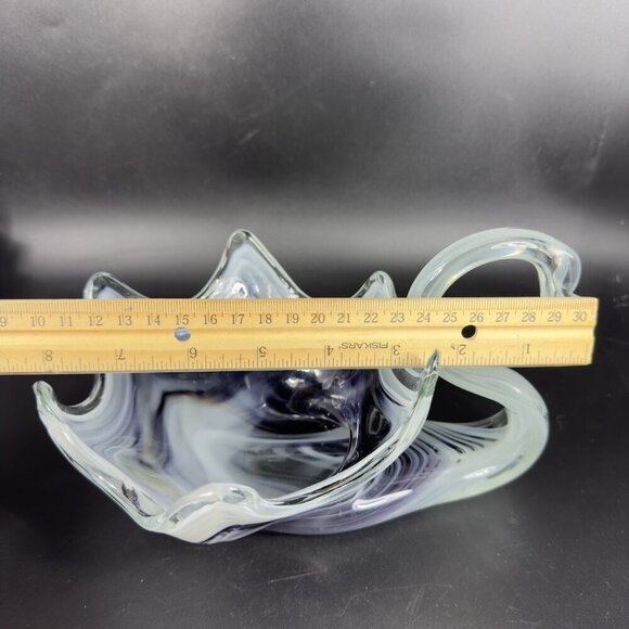 Slag Art Glass Duck Swan Glass Dish Bowl Centerpiece Multicolor Swirls Glassware - Picture 3 of 10